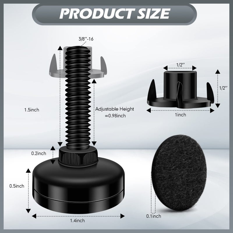 Holimax 10 Set Adjustable Furniture Leveling Feet, Adjustable Leg Levelers for Cabinets Sofa Tables Chairs Raiser, Heavy Duty Height Adjuster Furniture Levelers Foot with T- Nut Kit 3/8   -16 Thread - Image 2